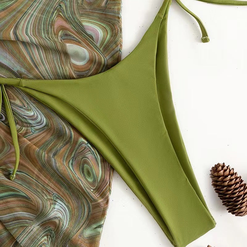 Printed three piece bikini set