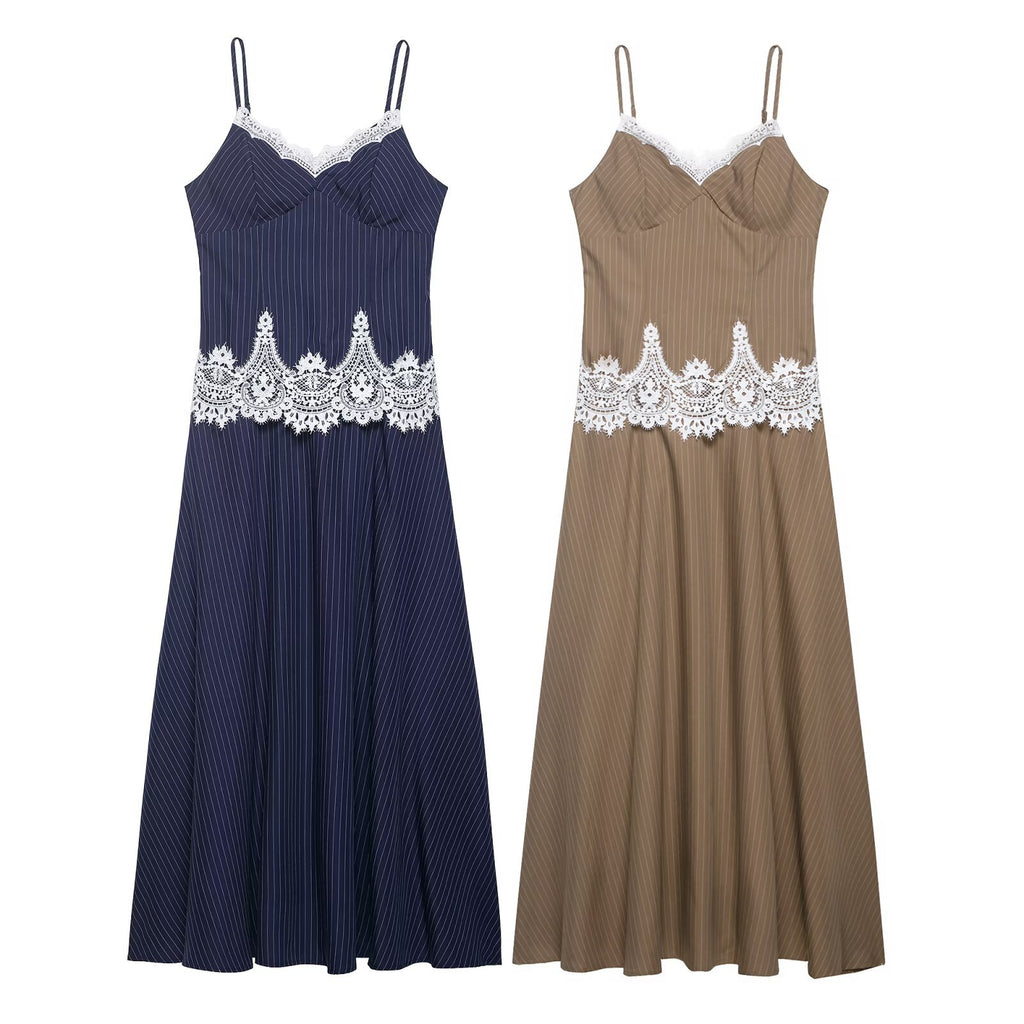 Retro style lace patchwork camisole dress
