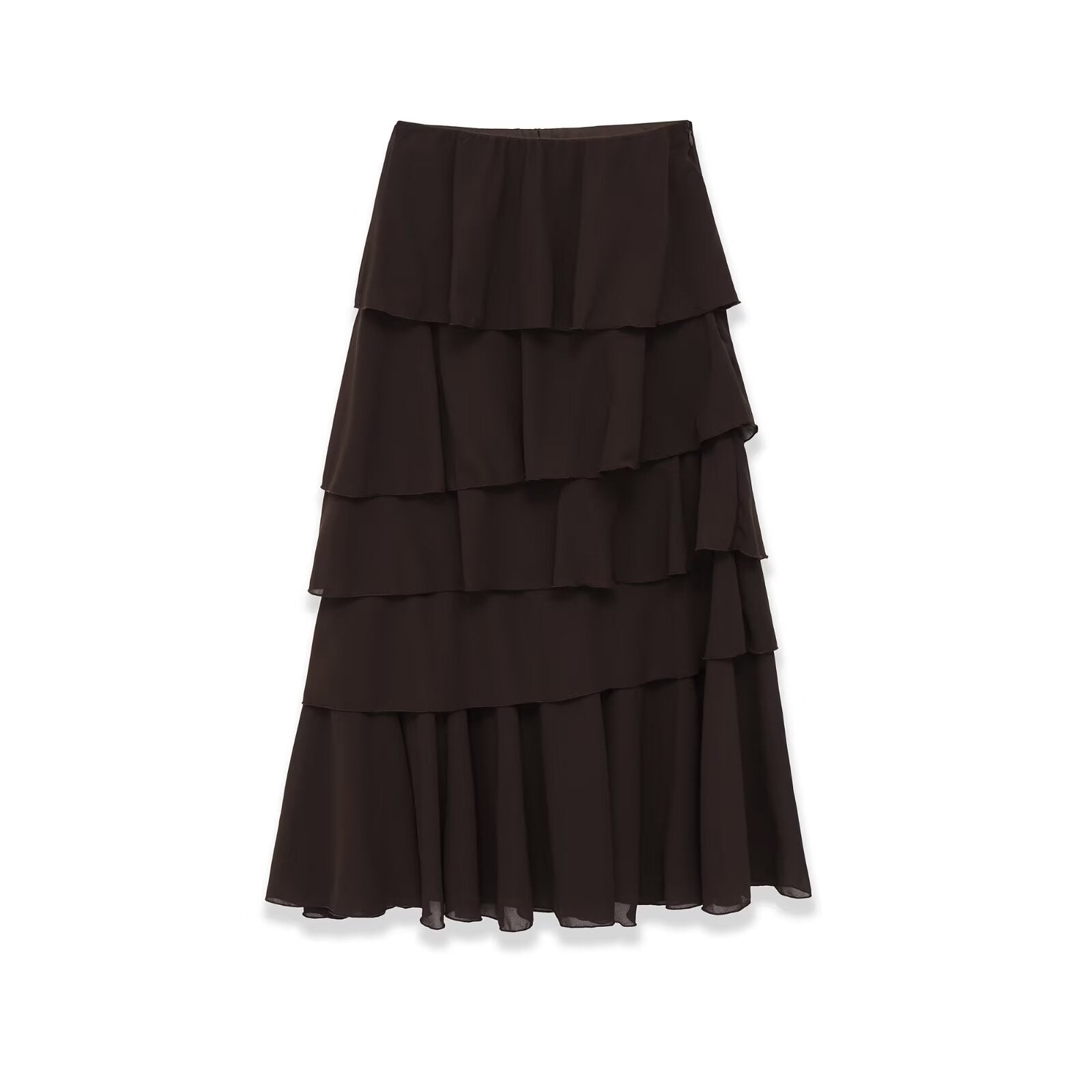 Commuting style elastic waistband midi skirt