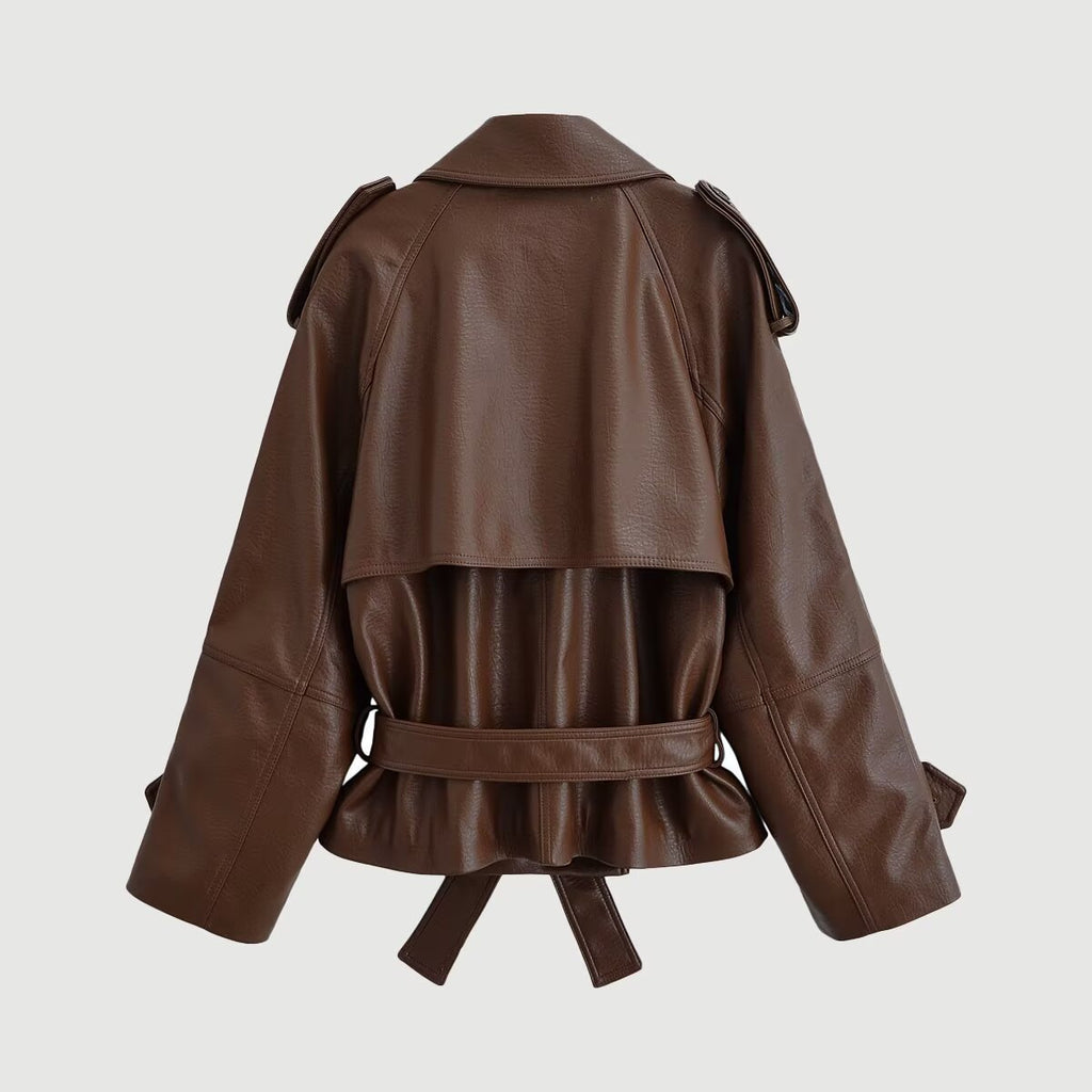 Retro style street tie leather short windbreaker
