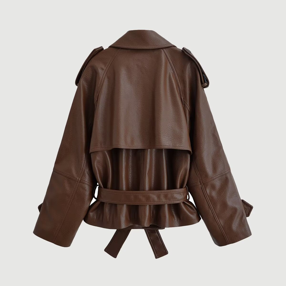 Retro style street tie leather short windbreaker