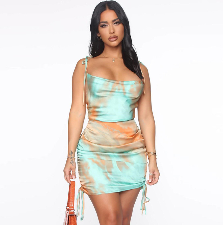 Nibber boho Retro Colorful print high quality Silk dress women Elegant casual streetwear summer ladies tassel bodycon mini dress