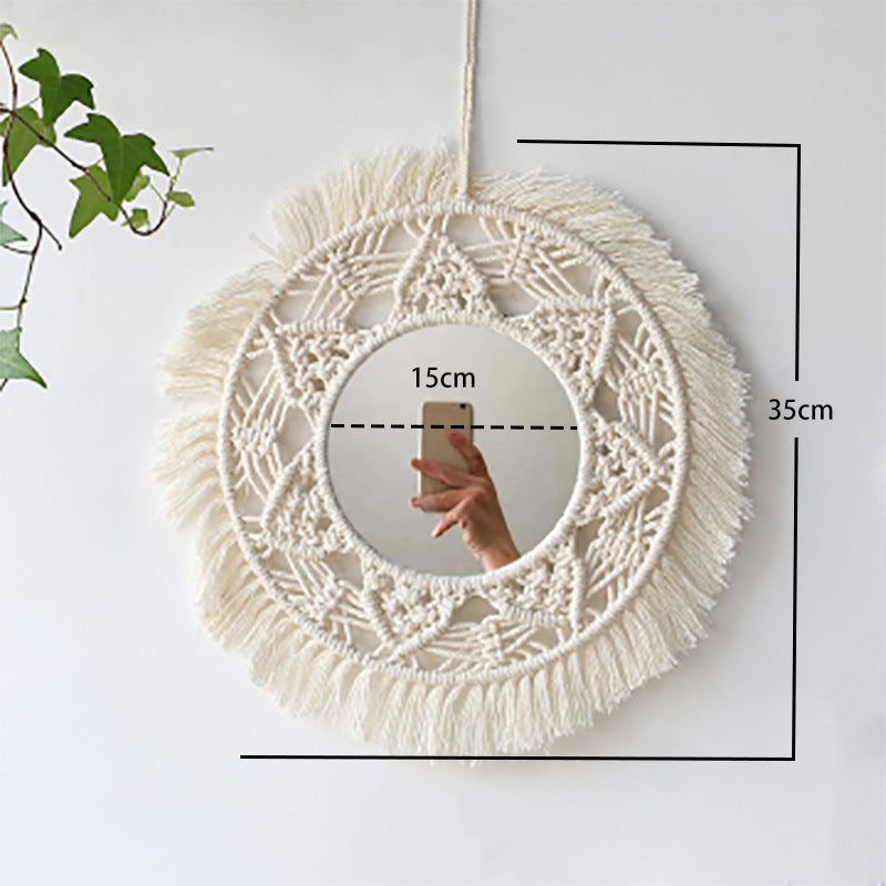 Ins Original Nordic Mirror Decoration Bohemian Weaving Handmade Cotton Thread Wood Bead Tapestry Mirror Bedroom