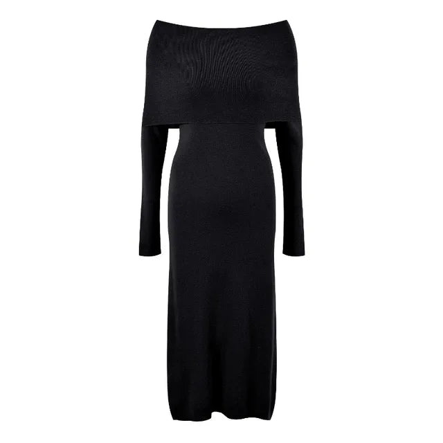 Knitted Dress for Women Autumn Winter Elegant Long Sleeve Sweater Dresses Korean Fashion Vestidos Midi