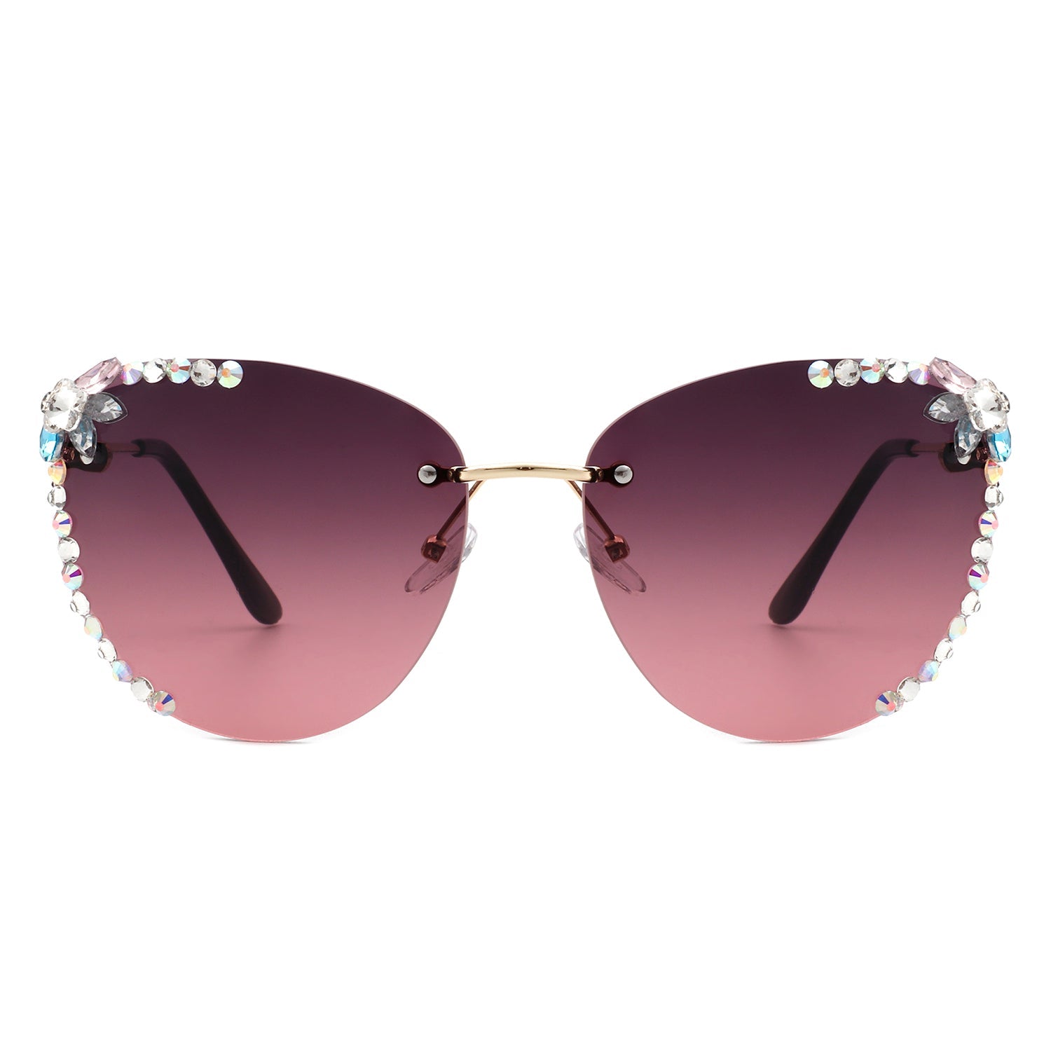 Nightbri - Women Rimless Tinted Chic Rhinestone Fashion Cat Eye Sunglasses