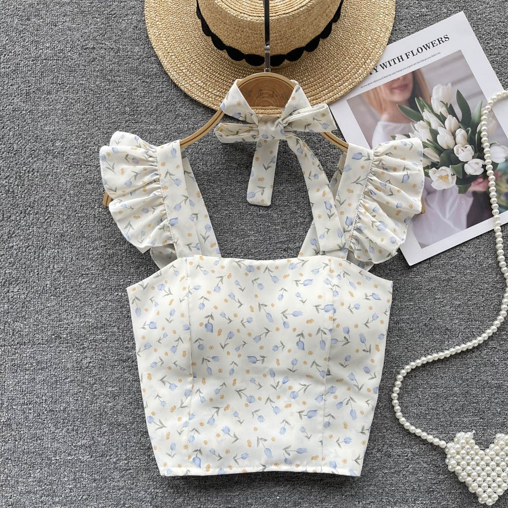 Summer Fresh Slim Fit Short Versatile Holiday Style Strap Top for Womens Unique Sexy Spicy Girls Small Shirt with Chest Pads
