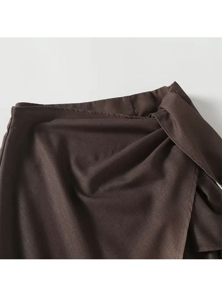 Women’s High Waist Knotted Asymmetrical Midi Skirt