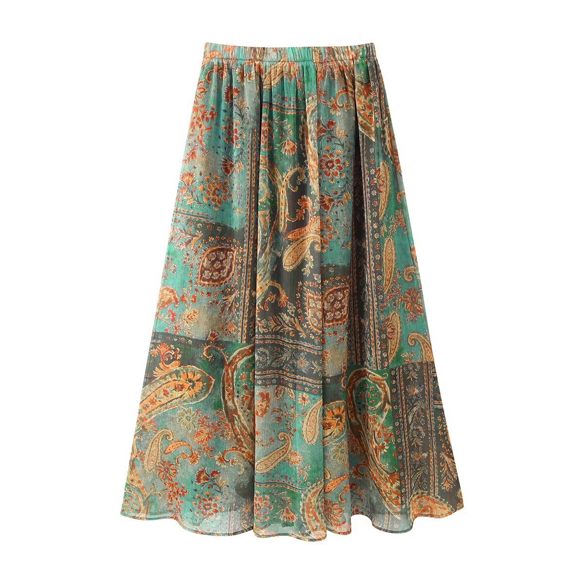 Vintage style printed chiffon midi skirt