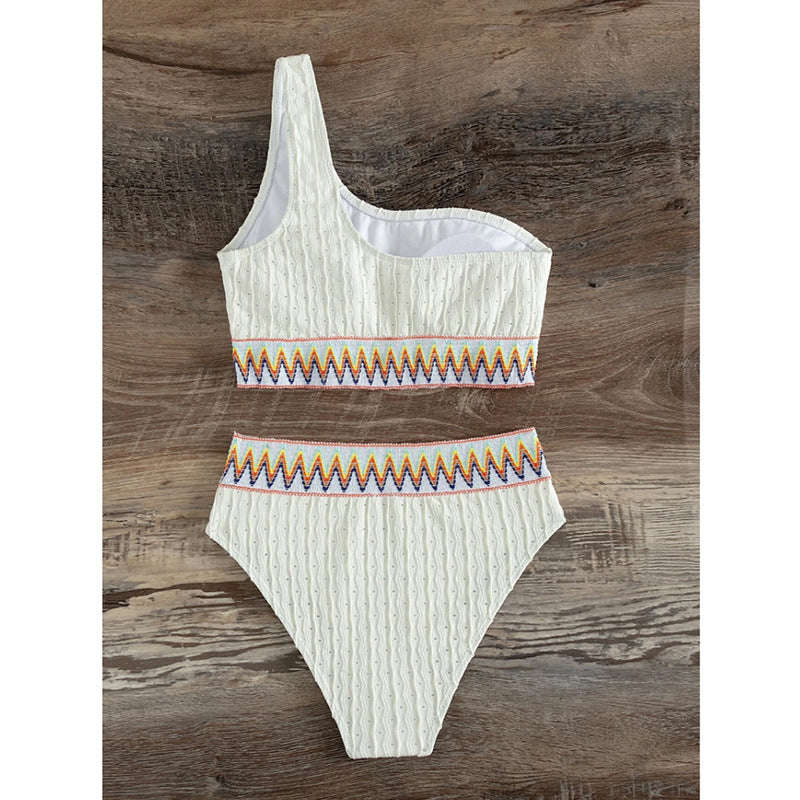 White single shoulder split swimsuit