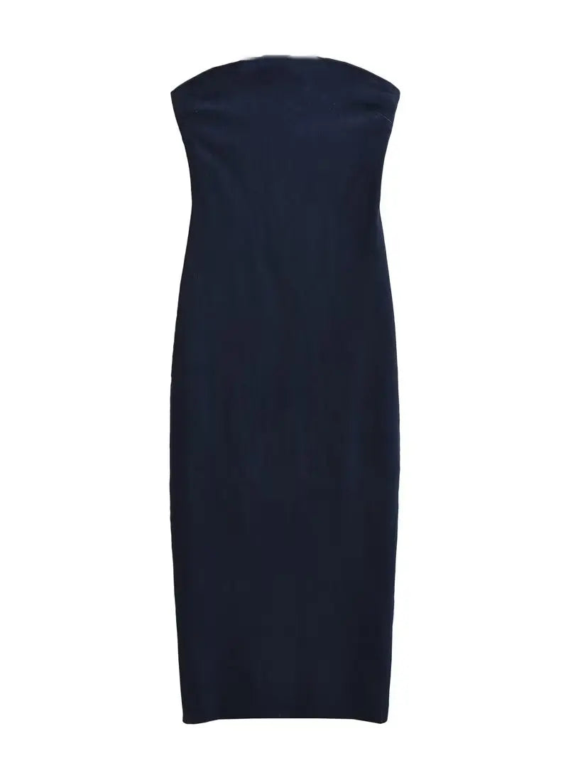 Summer Off Shoulder Blue Denim Dress Women Elegant Zipper Backless Midi Dresses