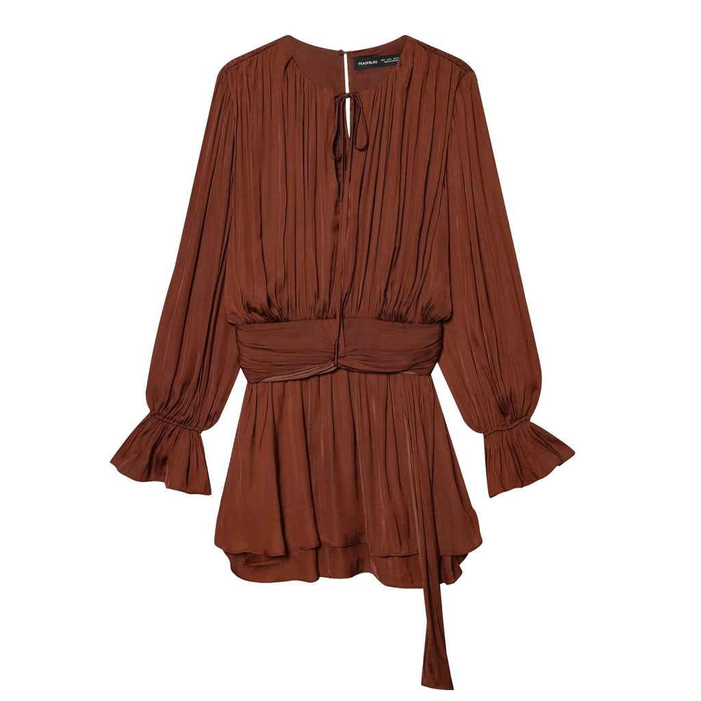 Commuting style waist tied dress