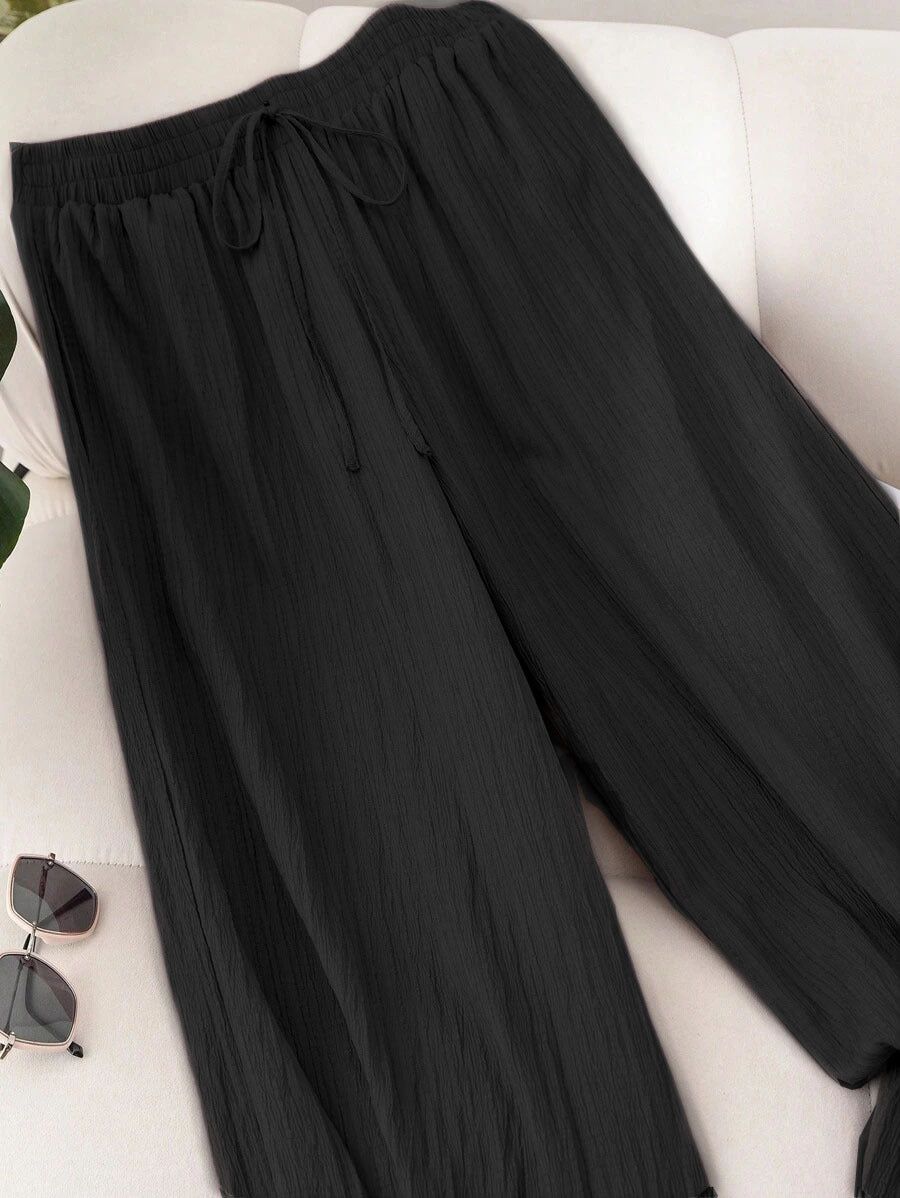 High-Waisted Flowy Loose Boho Wide-Leg Pants for Women Plus Size