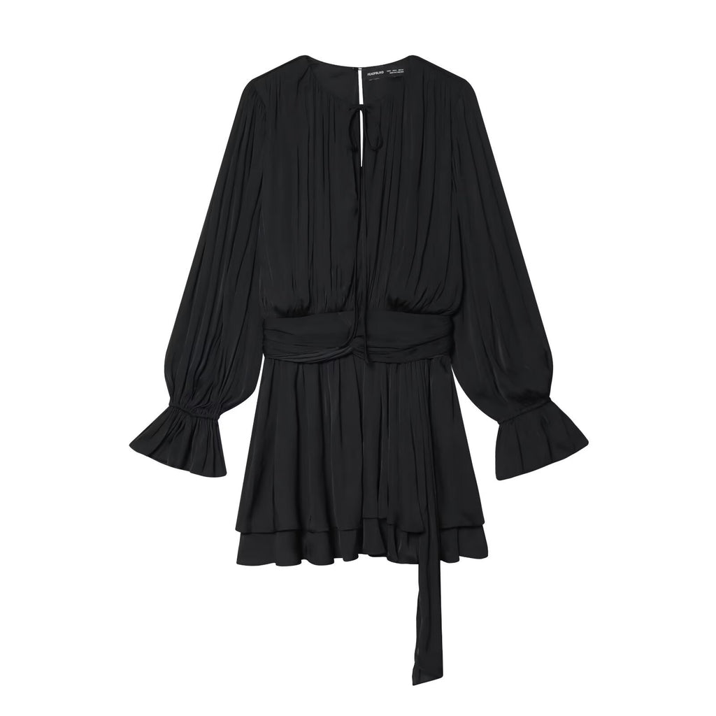 Commuting style waist tied dress