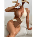 Splicing cross high waisted one-piece swimsuit