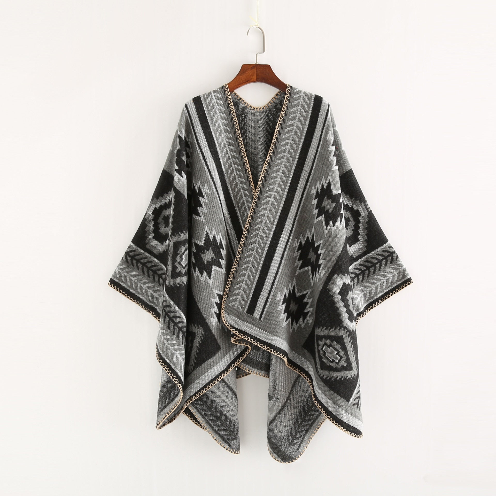 NEW Women Winter Boho Hooded Coat Cape Poncho Ladies Shawls Wrap Female Pashmina Plaid Cashmere Blanket Scarf
