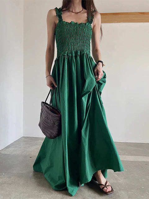 Edible Tree Fungus Edge Waist Slim Sling Dress Women's Casual Long Dresses