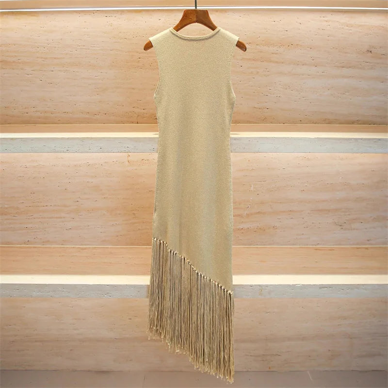 Women's dress Autumn New in fashion Tassel Decorative Bag Hip Skirt Elastic knit slim sleeveless long dresses party dresses
