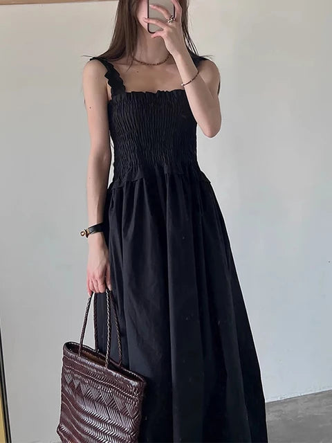Edible Tree Fungus Edge Waist Slim Sling Dress Women's Casual Long Dresses
