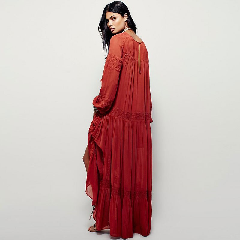 Summer Autumn Ladies Long Sleeve Linen Dress Ethnic Embroidery Hippie Boho People Maxi Robe Long Dress Vestido