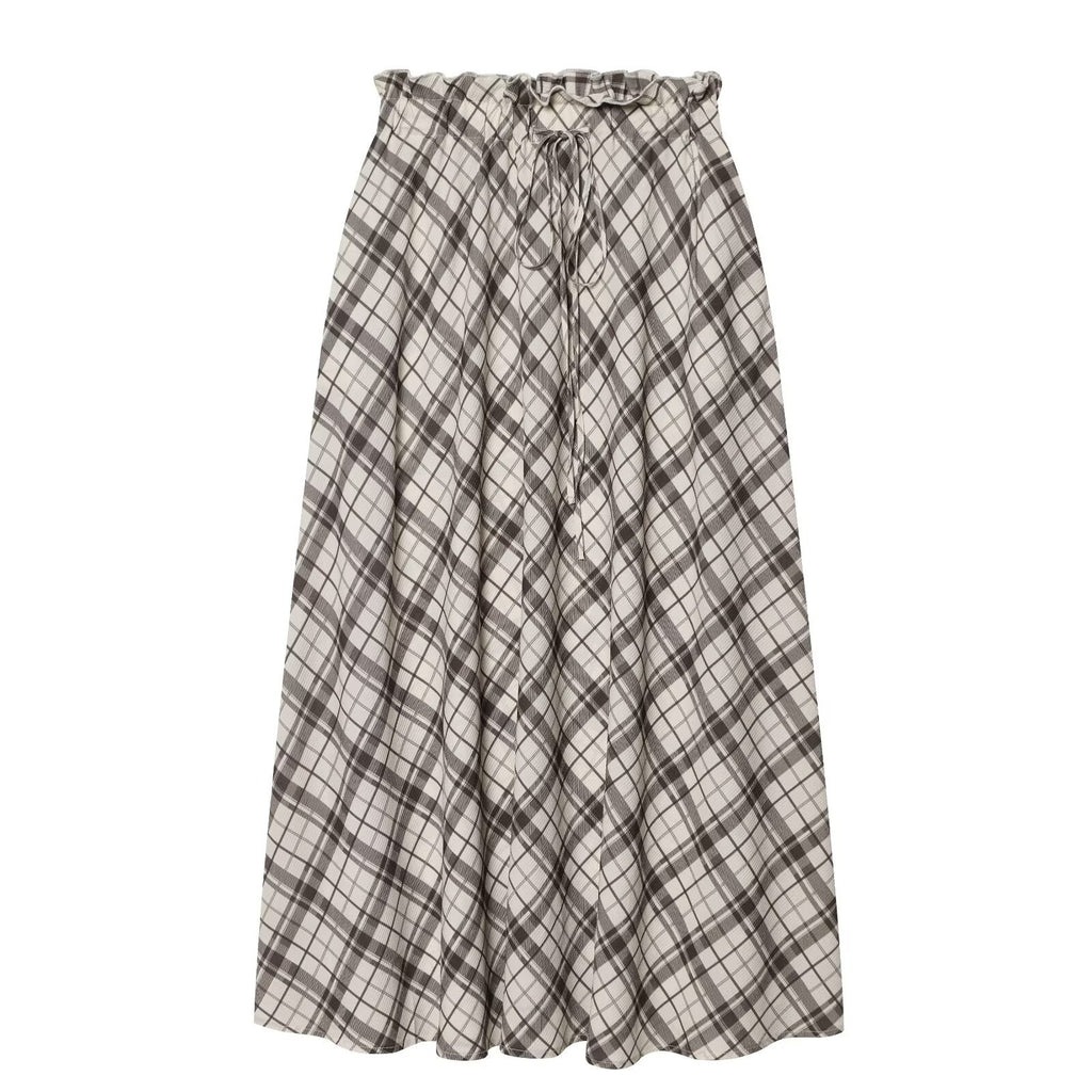 Commuting style simple grid flute skirt