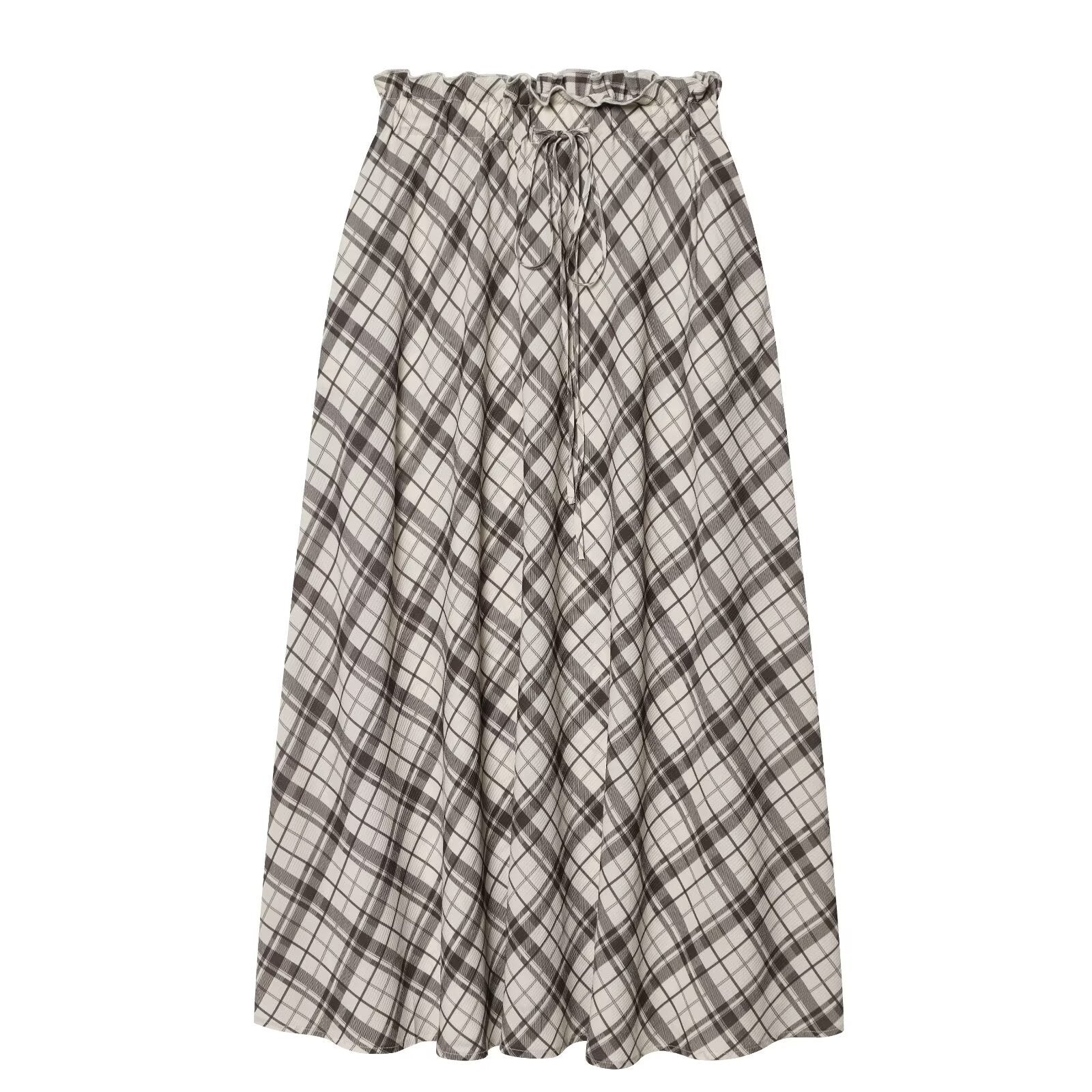 Commuting style simple grid flute skirt