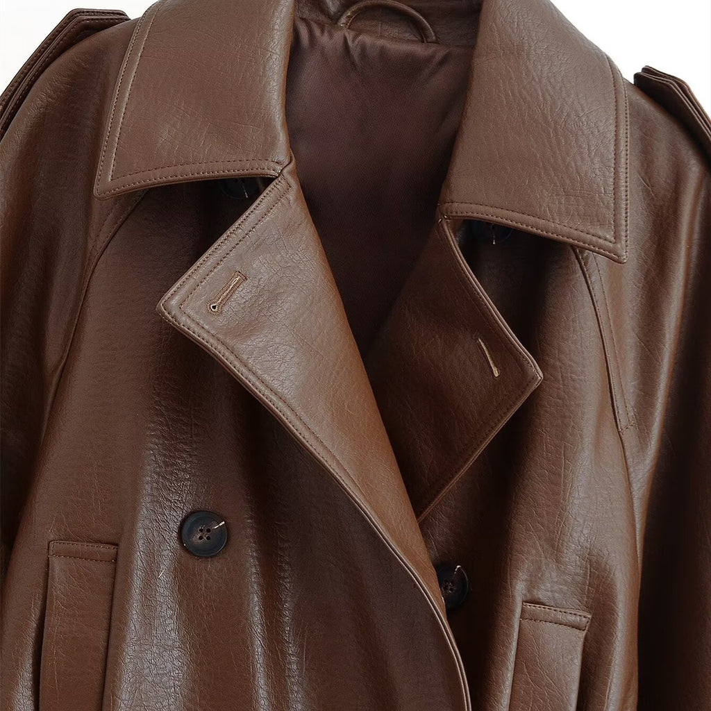 Retro style street tie leather short windbreaker