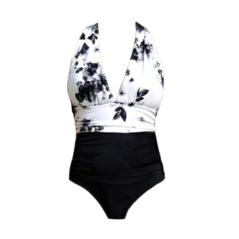 Colorful Print One-Piece Halter Neck Fitted Swimwear for Women
