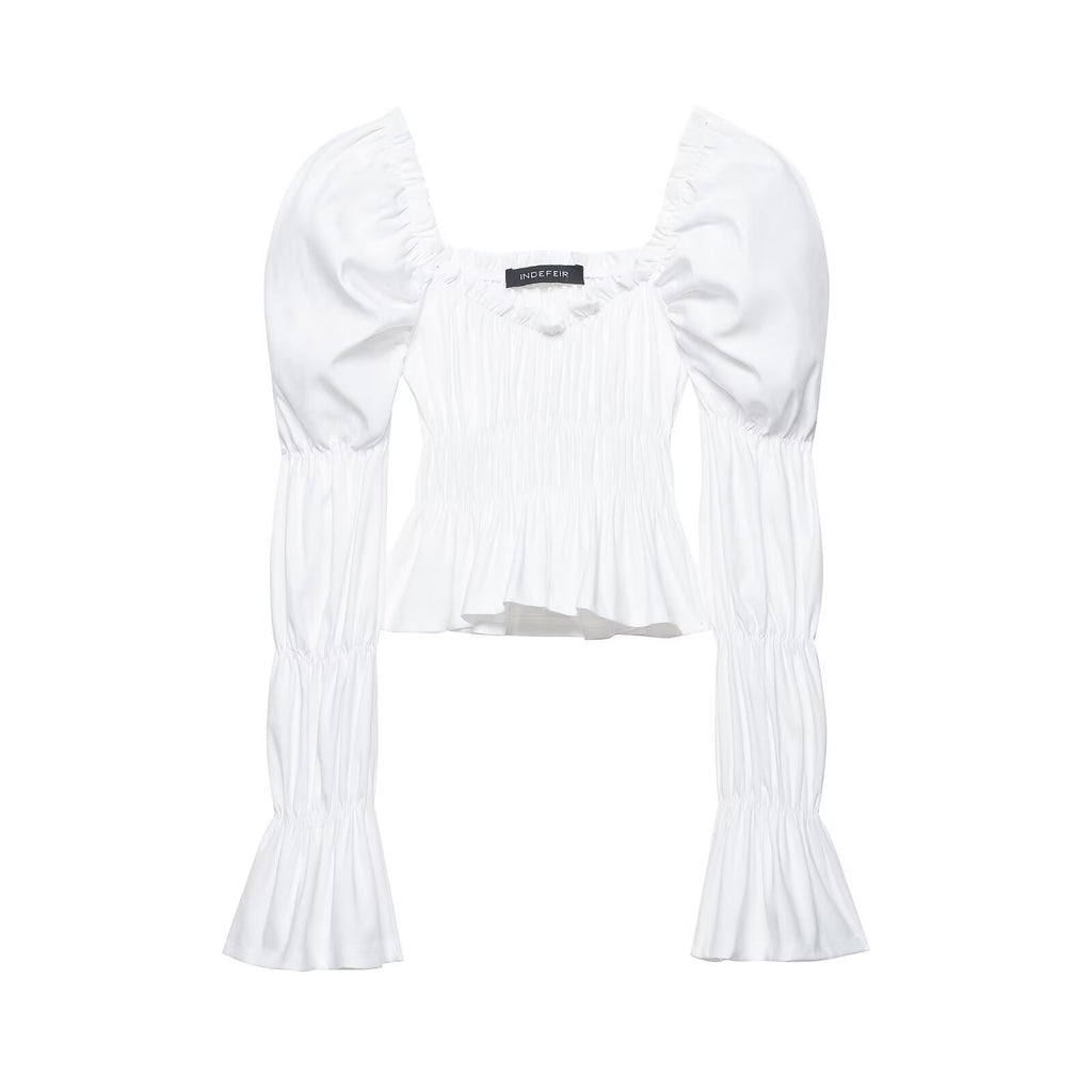 French style camisole pleated bubble sleeve top