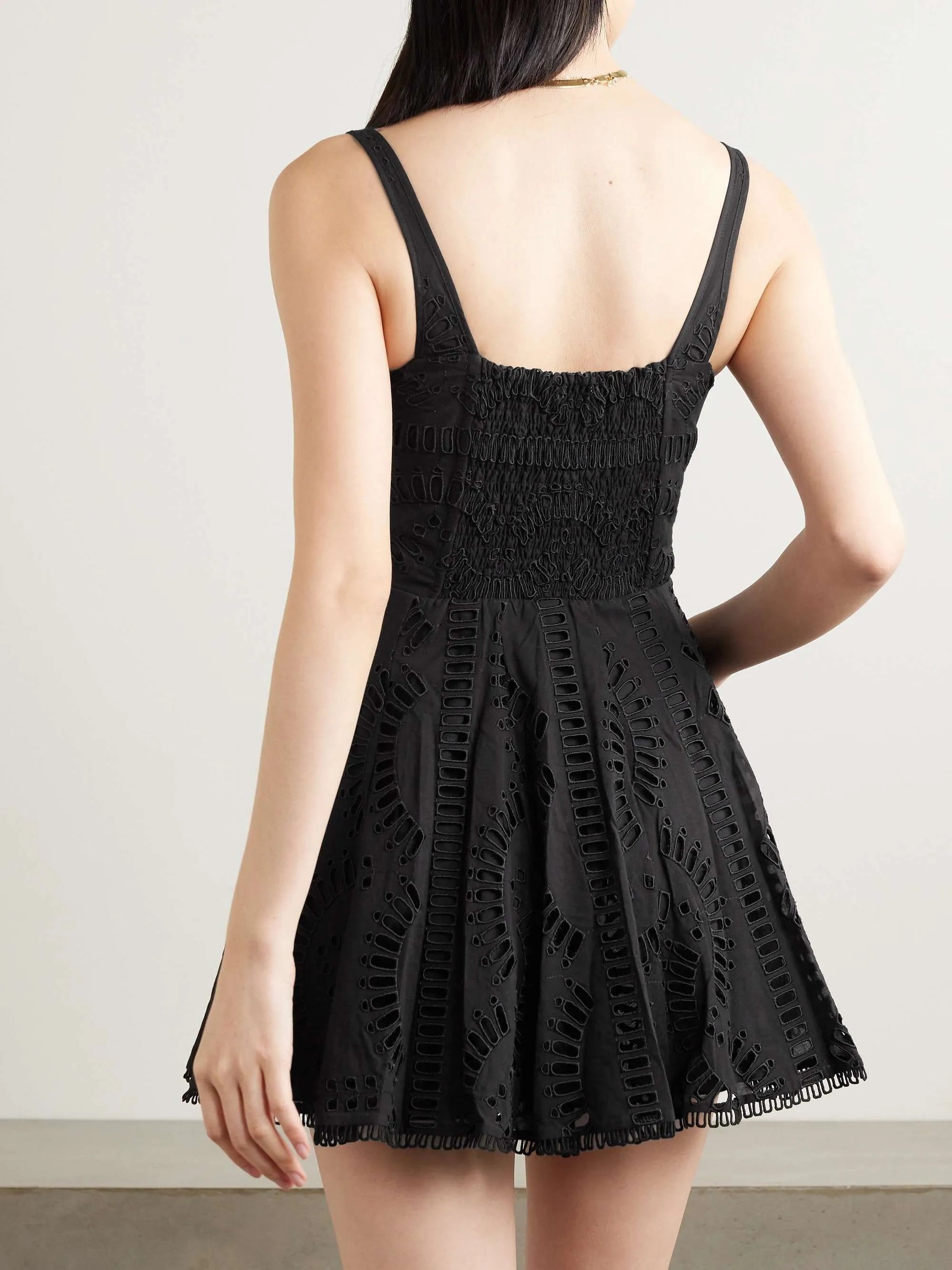 Hollow Out Solid Dresses For Women Square Collar Sleeveless High Waist A Line Mini Patchwork Button Dress Female