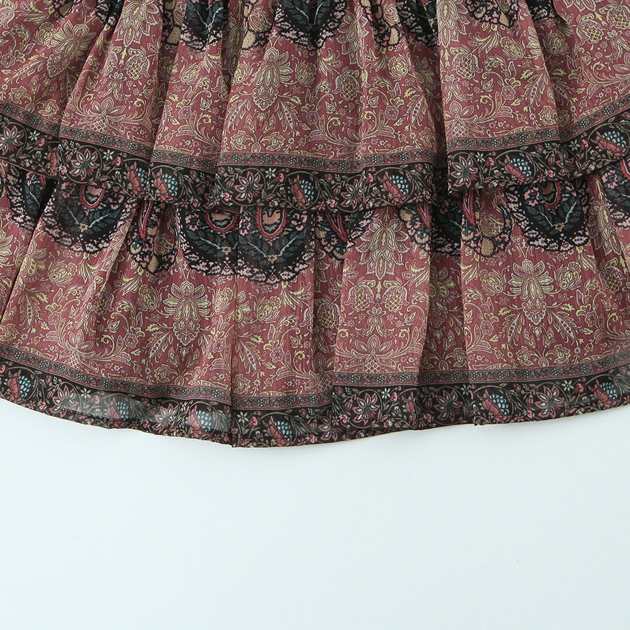 Style Honeycomb Print Layered Hem Mini Dress