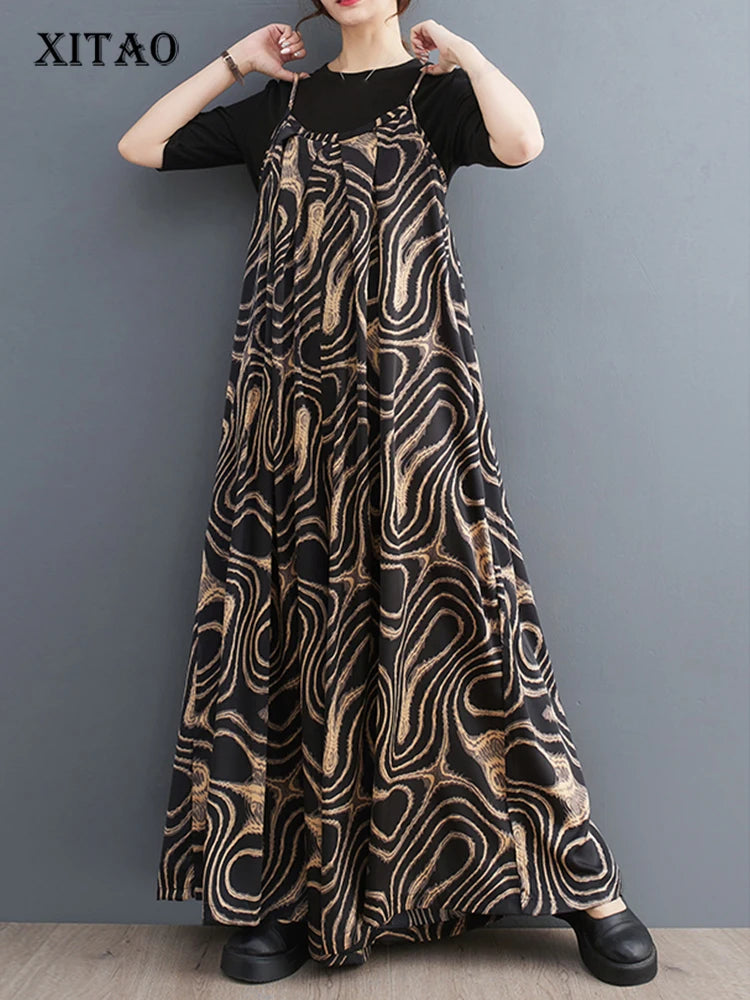 Vintage Jumpsuits Fashion Loose All Match Casual Print  Summer Women New Arrival Sling Appear Thin