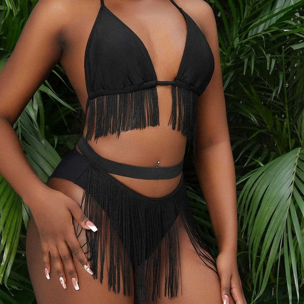 Women’s Fringe Bikini Set With High-Waist Bottoms
