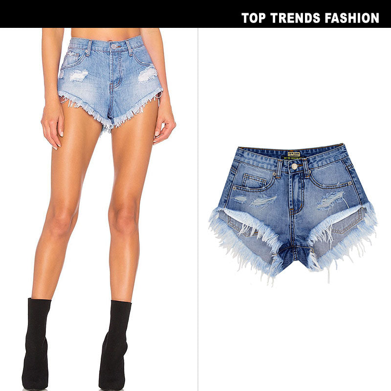 Women's High-Waisted Thin Washed And Polished White Denim Shorts