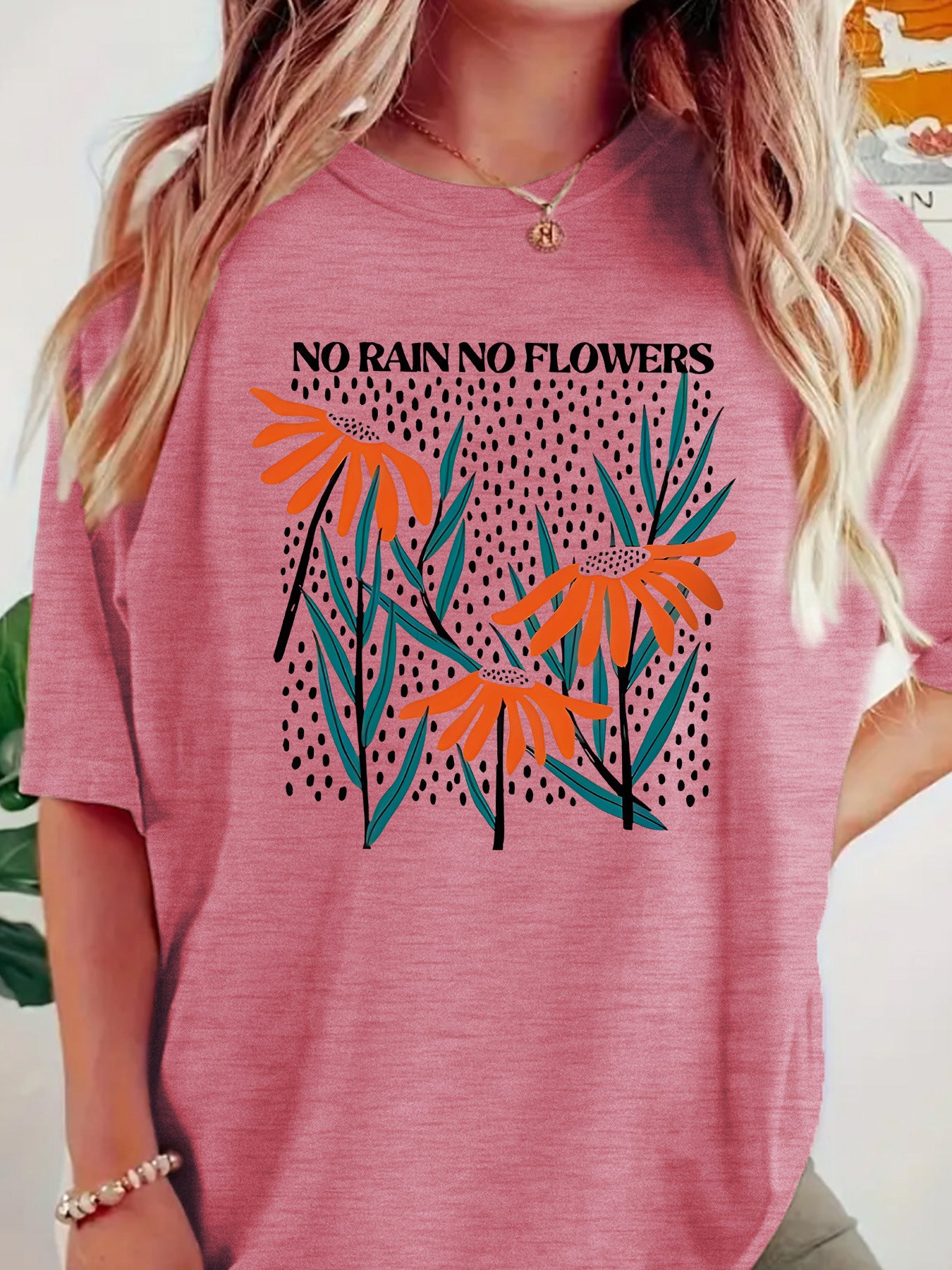 Boho Wildflowers Cottageecore round neck loose short sleeved shirt