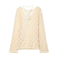 Lace embroidered sleeve crochet hollow long sleeved knitted sweater