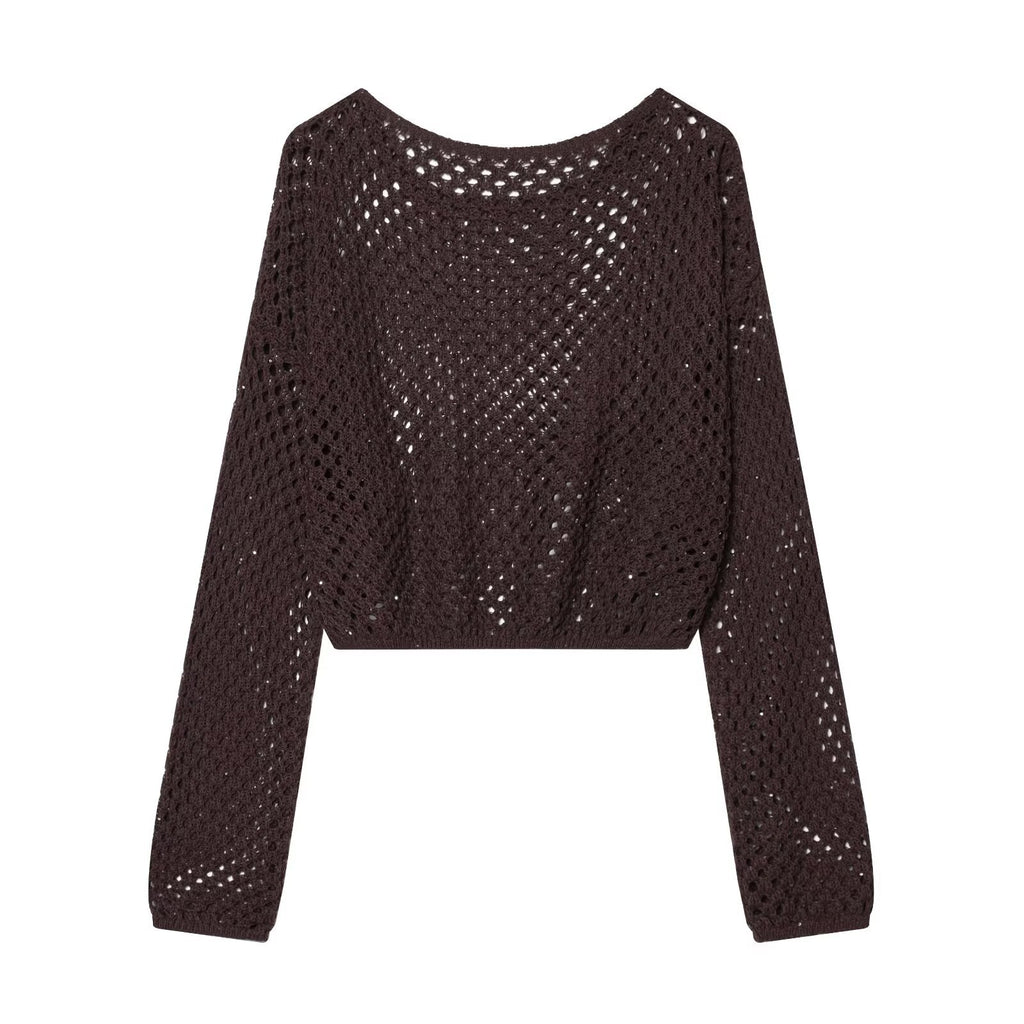 Spicy girl sequin hollow out short long sleeved knitted sweater