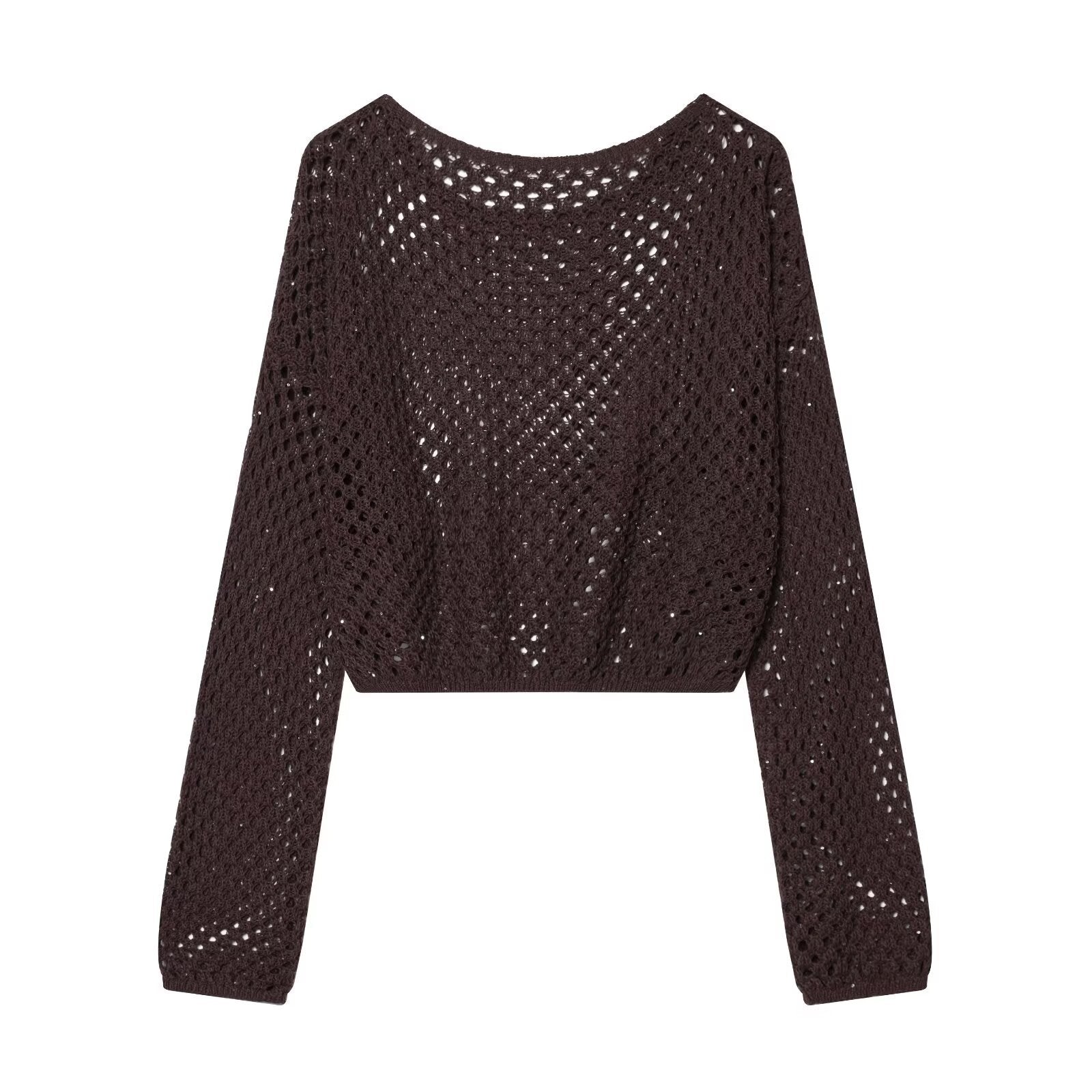 Spicy girl sequin hollow out short long sleeved knitted sweater