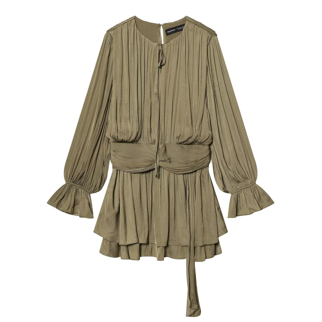 Commuting style waist tied dress