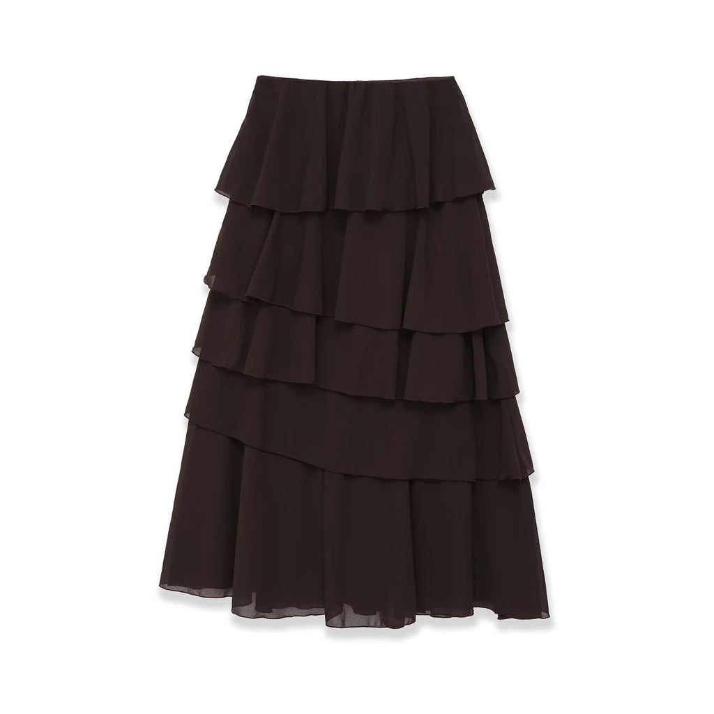 Commuting style elastic waistband midi skirt
