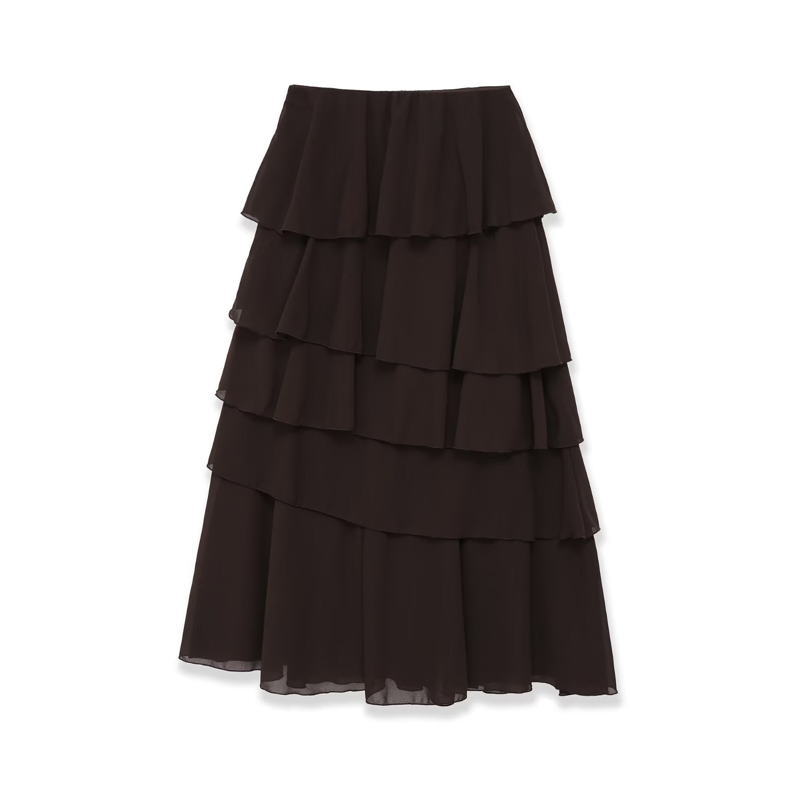 Commuting style elastic waistband midi skirt