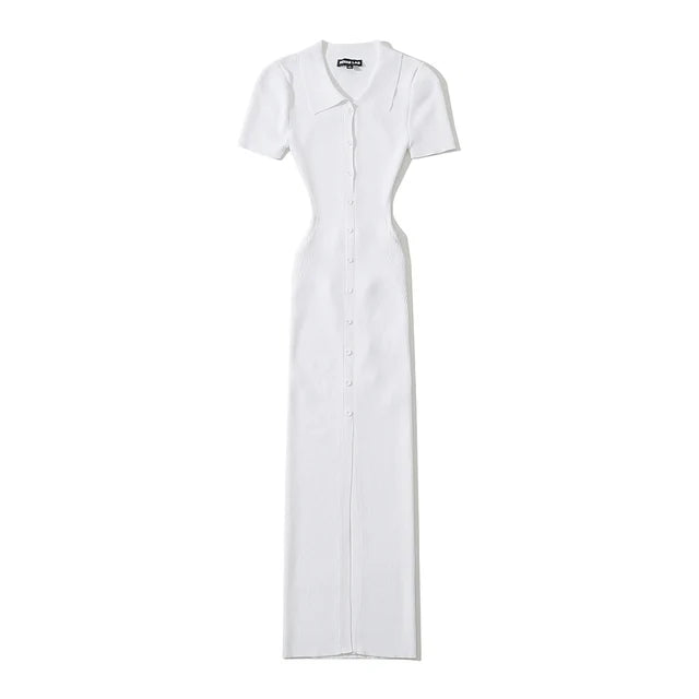 Summer Short Sleeve Backless Bandage Dress Women Knitted Stretchable Slim  Midi Dresses