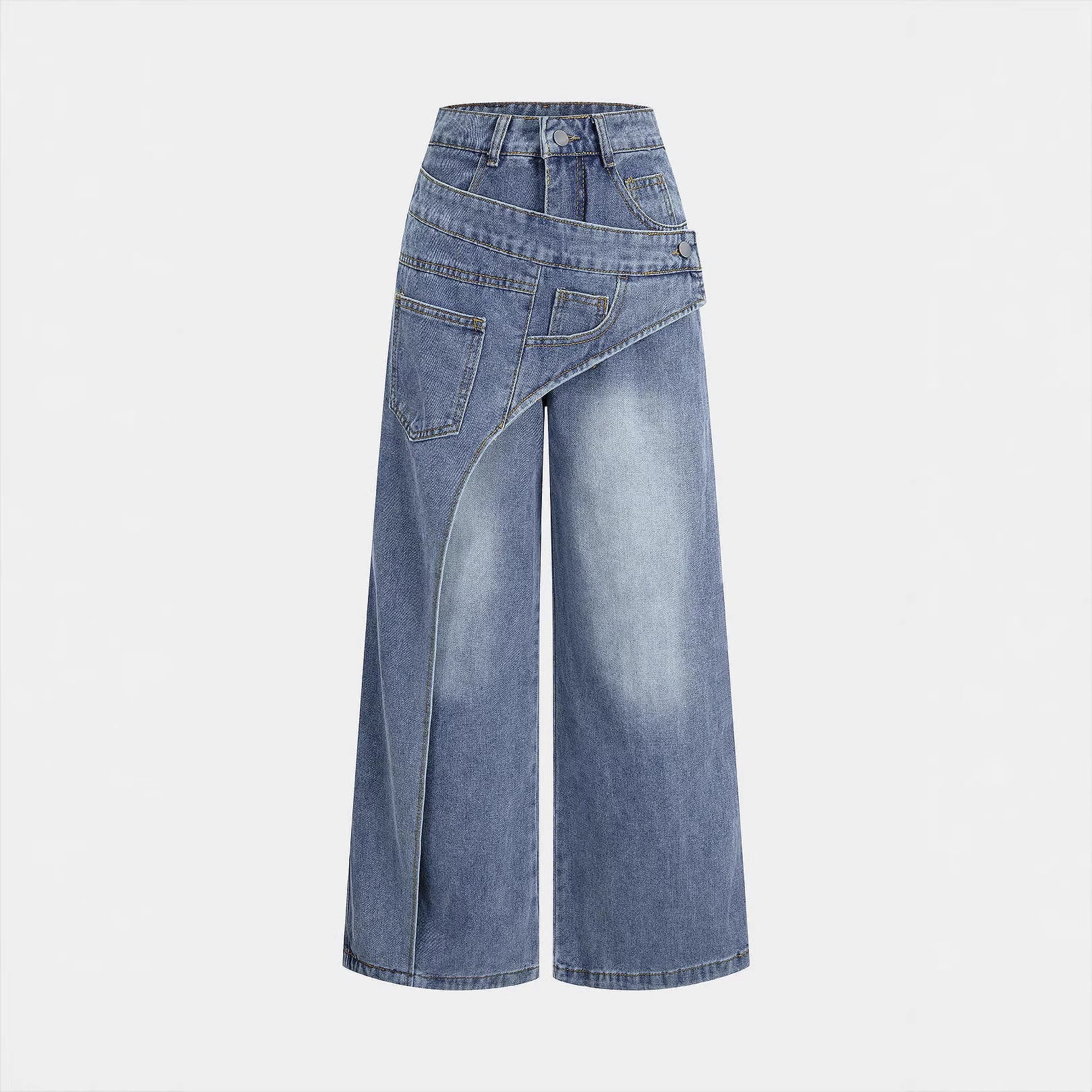Street Style Deconstructed Asymmetrical Design Denim Pants