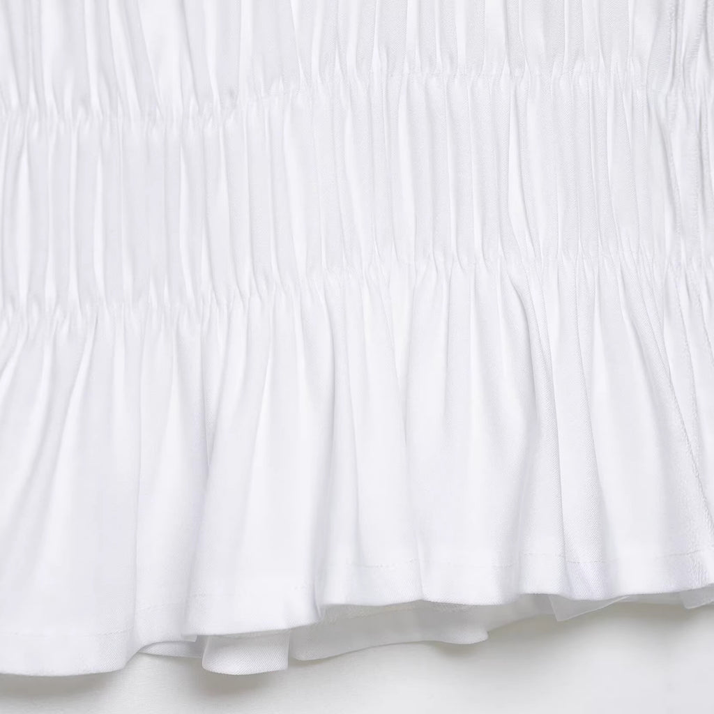 French style camisole pleated bubble sleeve top