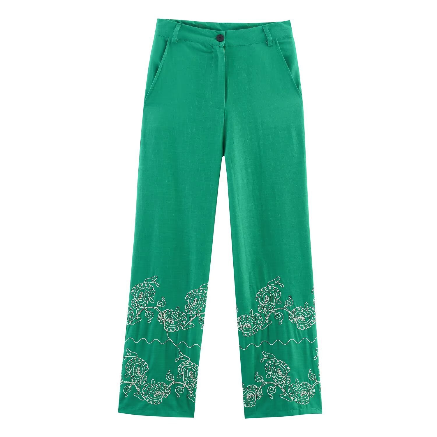 Casual versatile embroidered wide leg pants