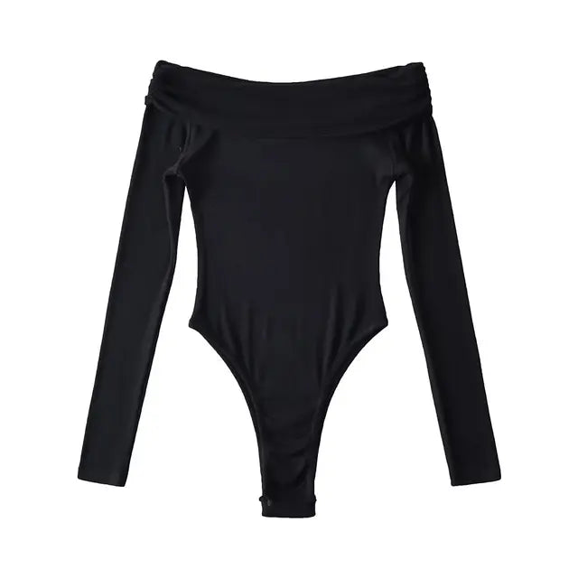 Off Shoulder Long Sleeve Bodysuits Women Knitted Elegant High Stretchable Slim 5 Colors Jumpsuits