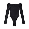 Off Shoulder Long Sleeve Bodysuits Women Knitted Elegant High Stretchable Slim 5 Colors Jumpsuits