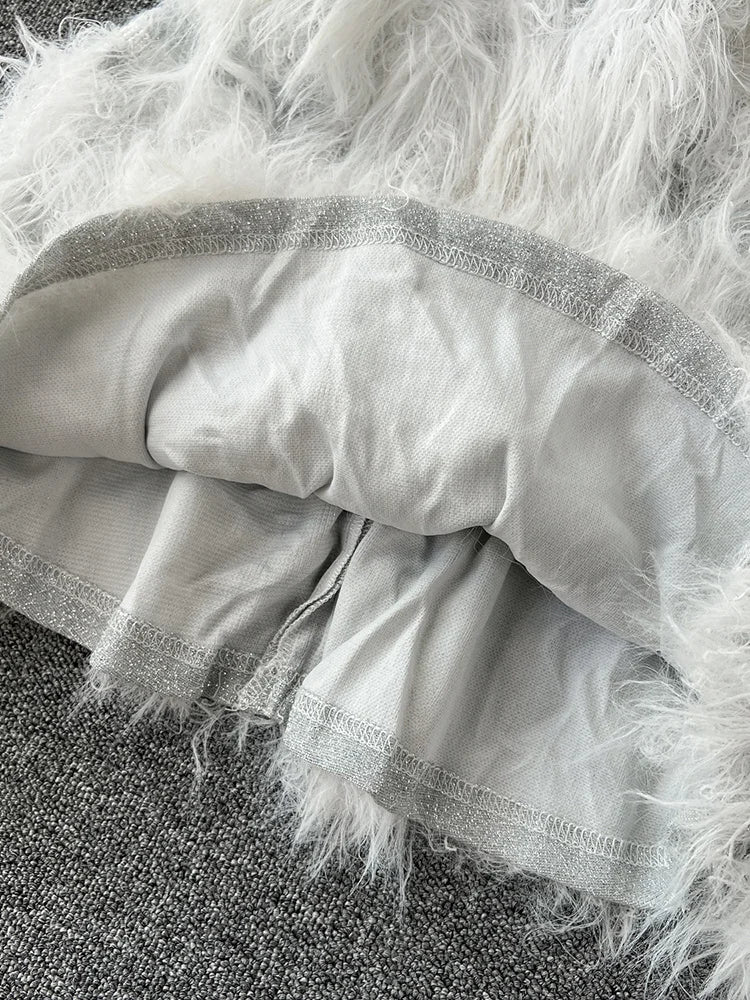 Fashion Sexy Design Feather Tassel Patchwork Suspended Dress Women's Sleeveless Party Dresses Female Autumn