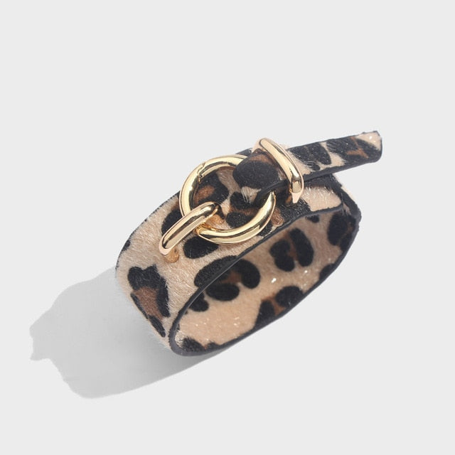 Leopard Bangle Bracelets For Women Boho Gold Color Button Vintage Leather Bracelet Punk Jewelry