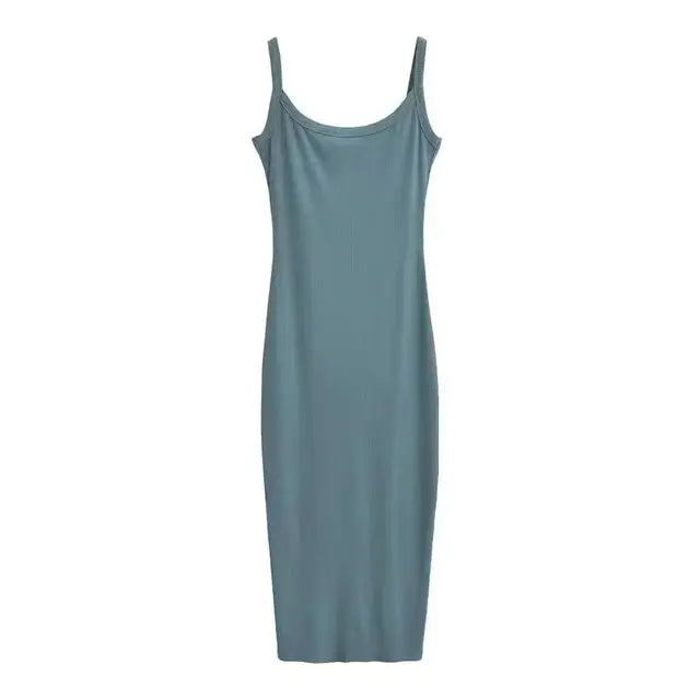 Summer Spaghetti Strap Knits Midi Dress Women Backless Split Slim Elastic 6 Colors Dresses