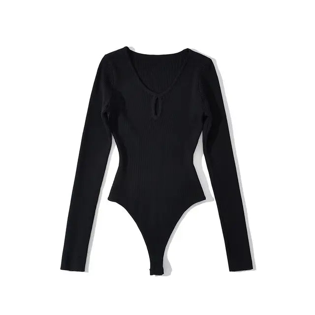 Bodysuit Women Long Sleeve Hollow Out Knitted Stretchable Slim Jumpsuits 3 Colors Tops